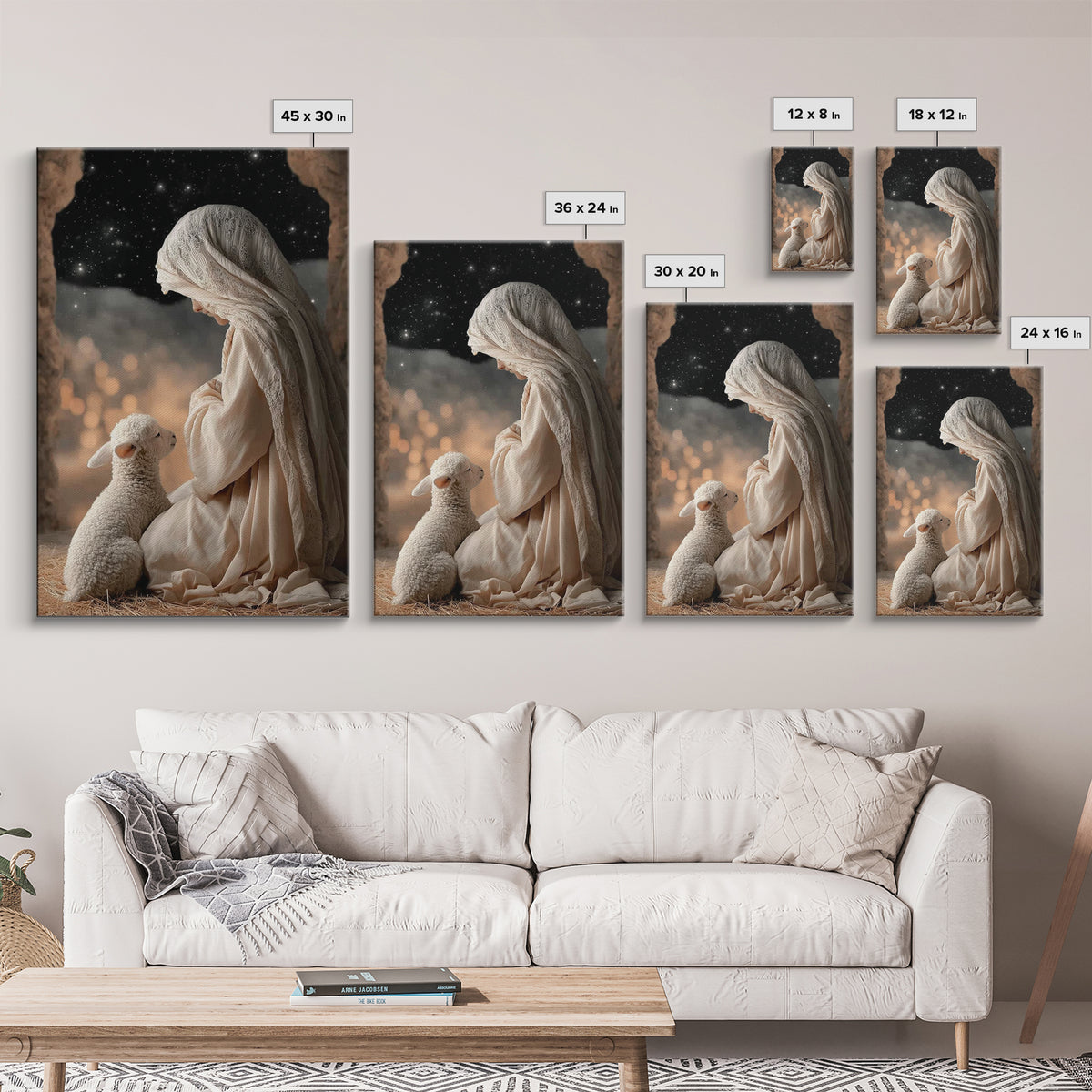 Starry Night Mercy – Framed Canvas Print – Christian Art Canvas – Christian Wall Art – Christmas Art – Mary And Jesus Painting – Christian