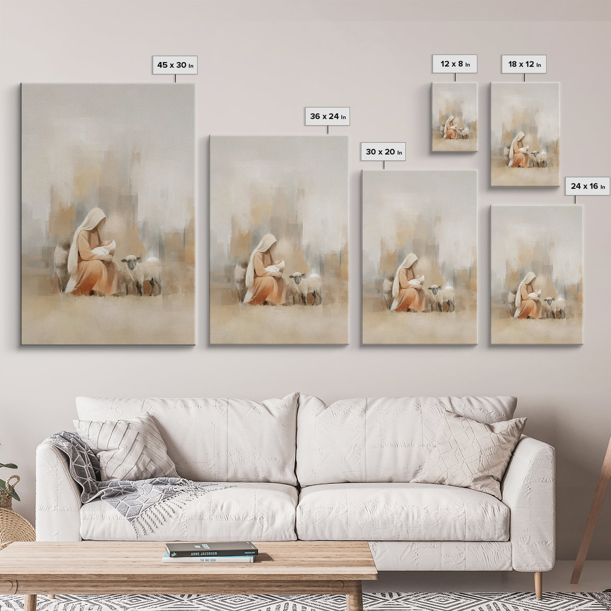 Pasture Of Peace, Framed Canvas Print, Christian Art Canvas, Christian Wall Art, Christmas Art, Mary And Jesus Painting, Christian Gift Ide
