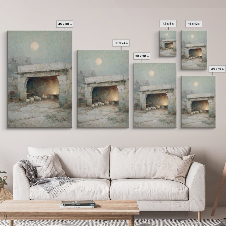 Shepherds’ Quiet Night, Framed Canvas Print, Christian Wall Art, Christian Art Canvas, Christmas Art, Christian Christmas Decor, Christian