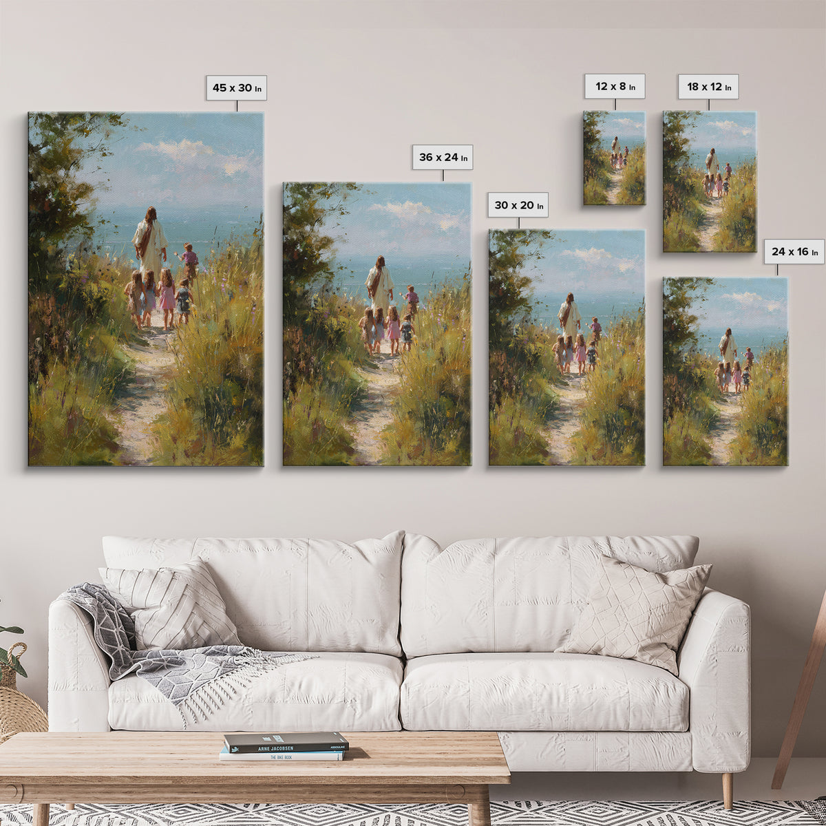 Quiet Meadow Walk – Framed Canvas Print – Christian Art Canvas – Jesus Painting – Christian Wall Art – Christian Christmas Art – Christian