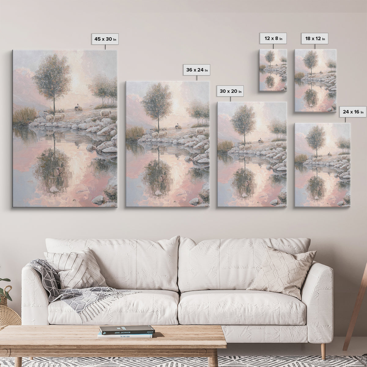 Pasture Reflections – Framed Canvas Print – Christian Wall Art – Christian Art Canvas – Moody Christian Art – Christmas Art – Christian Pai