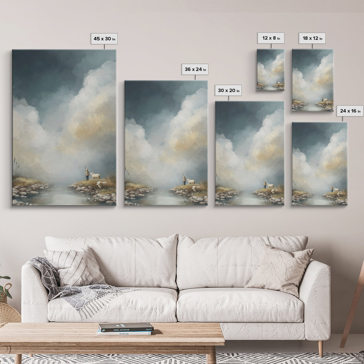Shepherd’s Dawn, Framed Canvas Print, Christian Art Canvas, Christian Wall Art, Large Christian Painting, Christmas Art Prints, Christian G