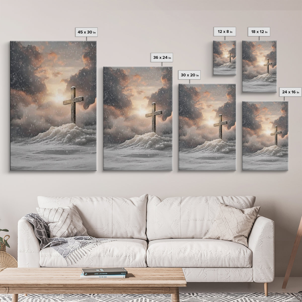 Winter Cross Hope – Framed Canvas Print – Christian Wall Art – Christian Art Canvas – Moody Christmas Art – Christian Decor – Christmas Art