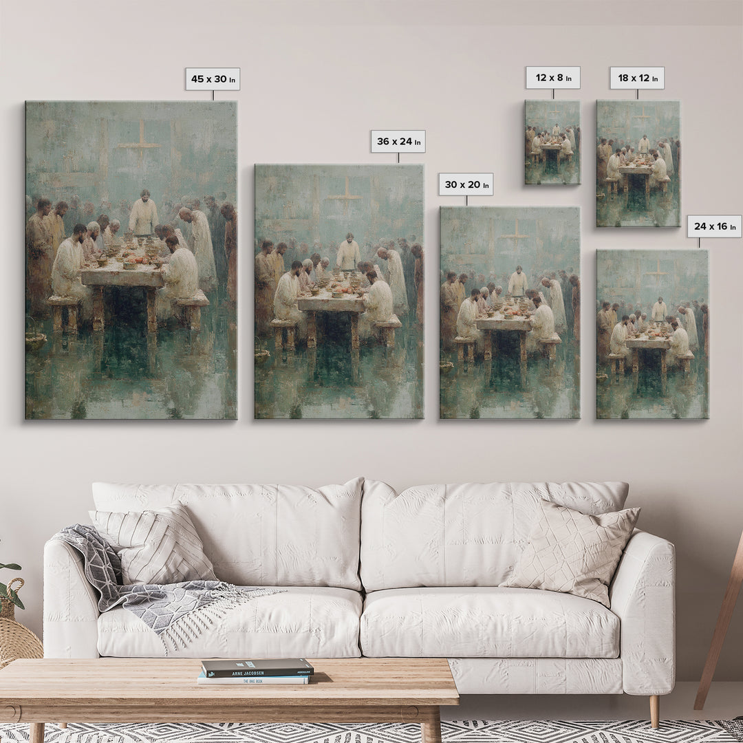 Table Of Fellowship – Framed Canvas Print – Christian Paintings – Jesus Art Print – Christian Wall Art – Large Christian Painting – Unique