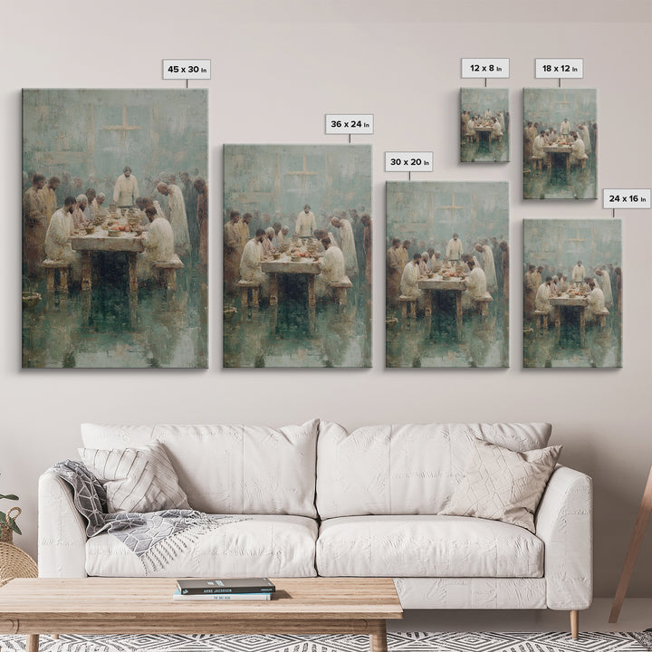 Table Of Fellowship – Framed Canvas Print – Christian Paintings – Jesus Art Print – Christian Wall Art – Large Christian Painting – Unique
