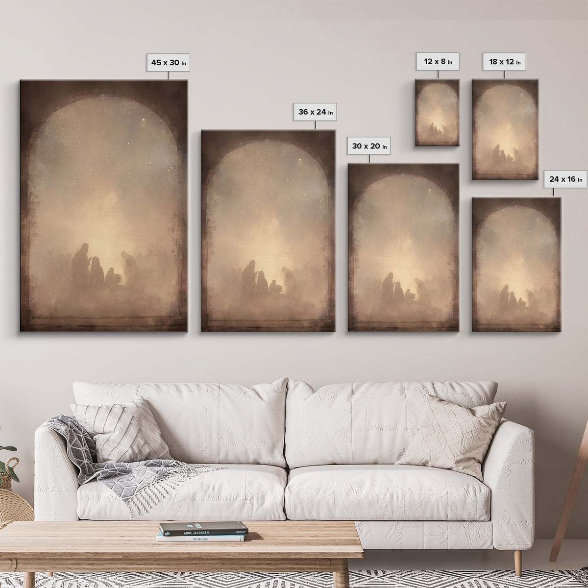 Silent Manger Glow – Framed Canvas Print – Christian Christmas Art – Christmas Canvas Wall Art – Christian Art Canvas – White Christmas Art