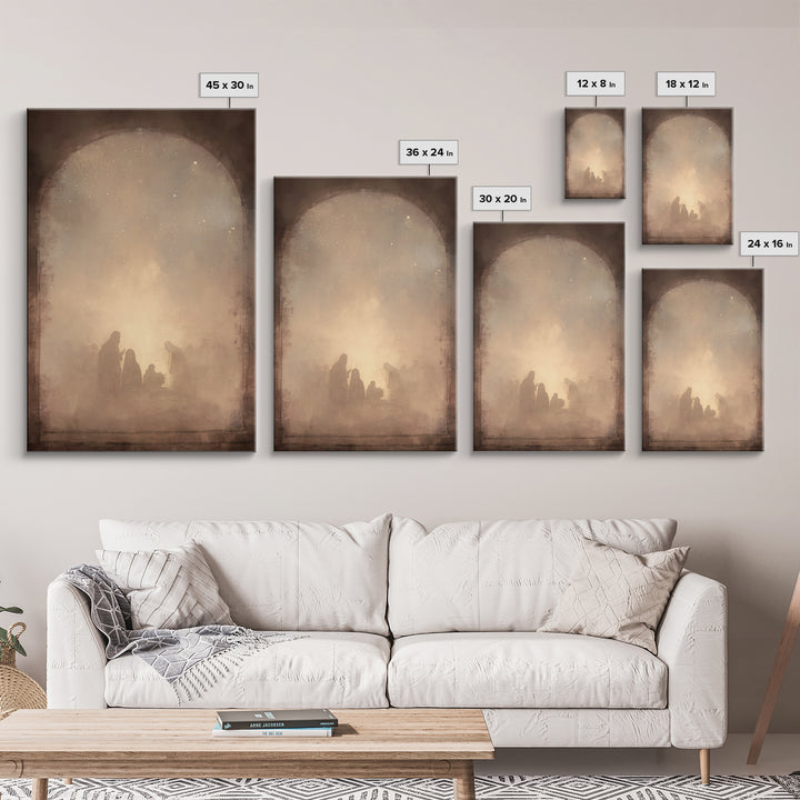 Silent Manger Glow – Framed Canvas Print – Christian Christmas Art – Christmas Canvas Wall Art – Christian Art Canvas – White Christmas Art