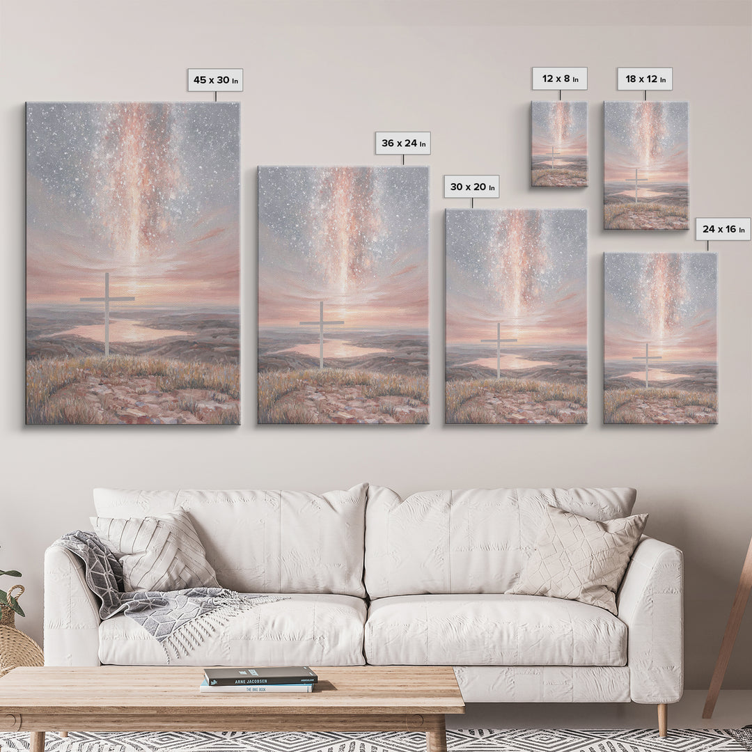 Heavenly Cross Glow - Framed Canvas Print - Christian Wall Art - Christian Art Canvas - Jesus Painting - Christian Christmas Art