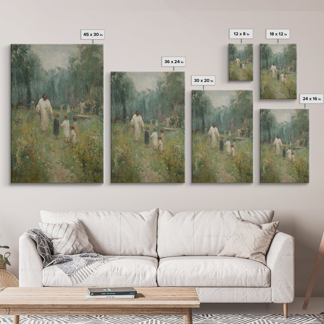 Heaven’s Gentle Walk | Framed Canvas Print | Christian Art Canvas | Christian Wall Art | Jesus Painting | Christian Gift Ideas | Christmas
