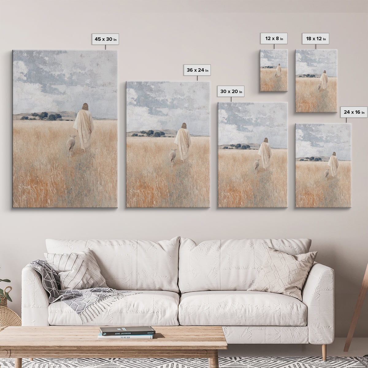 Golden Pasture Shepherd – Framed Canvas Print – Christian Art Canvas – Christian Wall Art – Jesus Painting – Christian Christmas Art – Chri