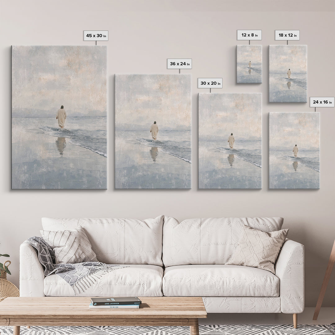 Quiet Tide Grace – Framed Canvas Print – Christian Art Canvas – Christian Wall Art – Jesus Painting – Minimalist Christian Art – Christian