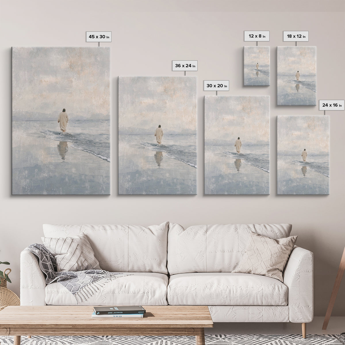 Quiet Tide Grace – Framed Canvas Print – Christian Art Canvas – Christian Wall Art – Jesus Painting – Minimalist Christian Art – Christian