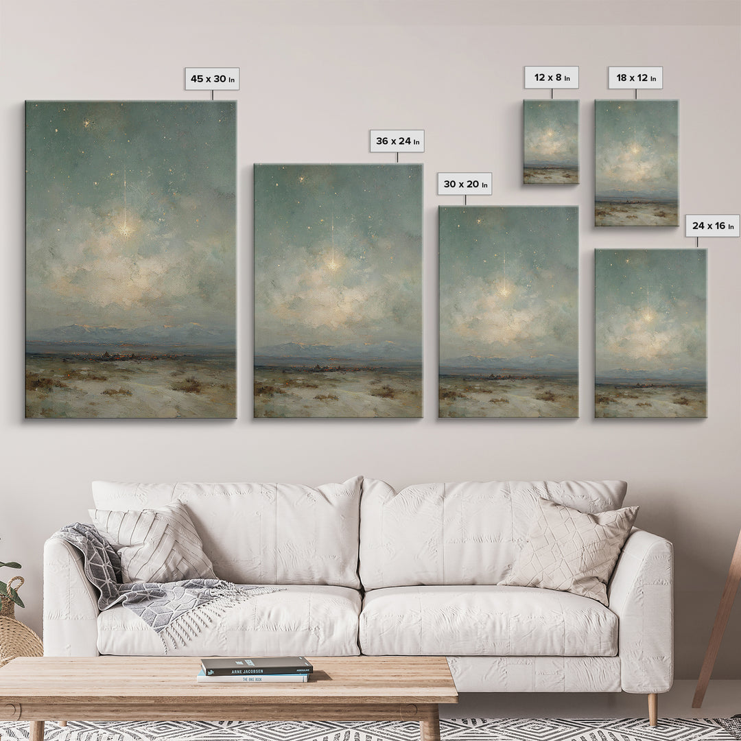 Heavenly Night Signal, Framed Canvas Print, Christian Art Canvas, Christmas Wall Art, Christian Christmas Art, Christmas Art Prints, Moody