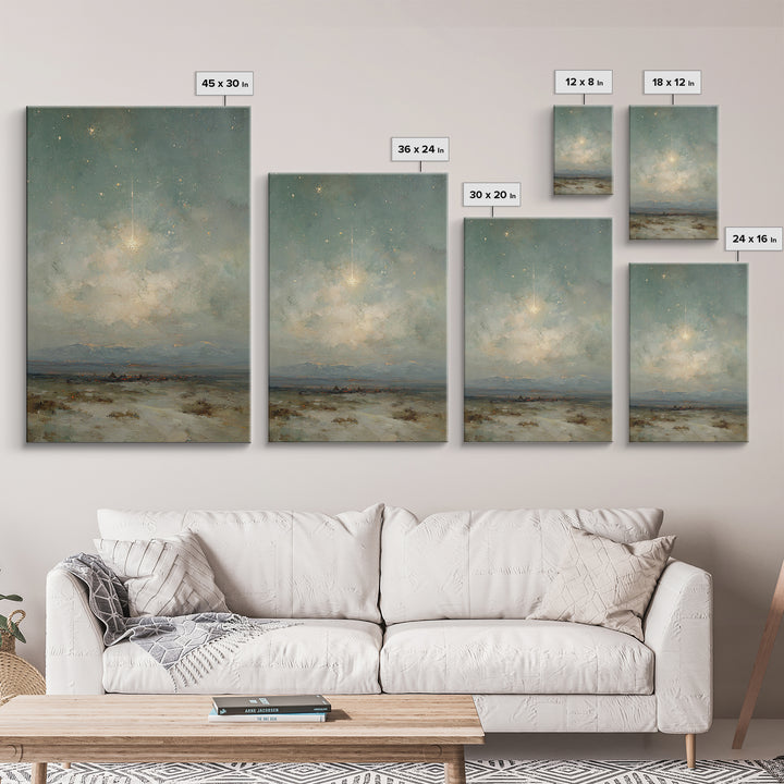 Heavenly Night Signal, Framed Canvas Print, Christian Art Canvas, Christmas Wall Art, Christian Christmas Art, Christmas Art Prints, Moody