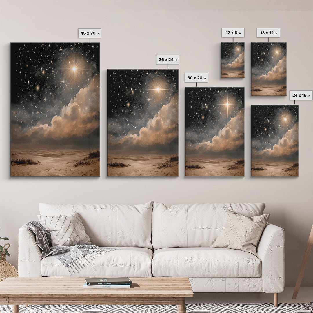 Celestial Desert Light | Framed Canvas Print | Christmas Wall Art | Christian Art Canvas | Christian Christmas Art | Moody Christmas Art |