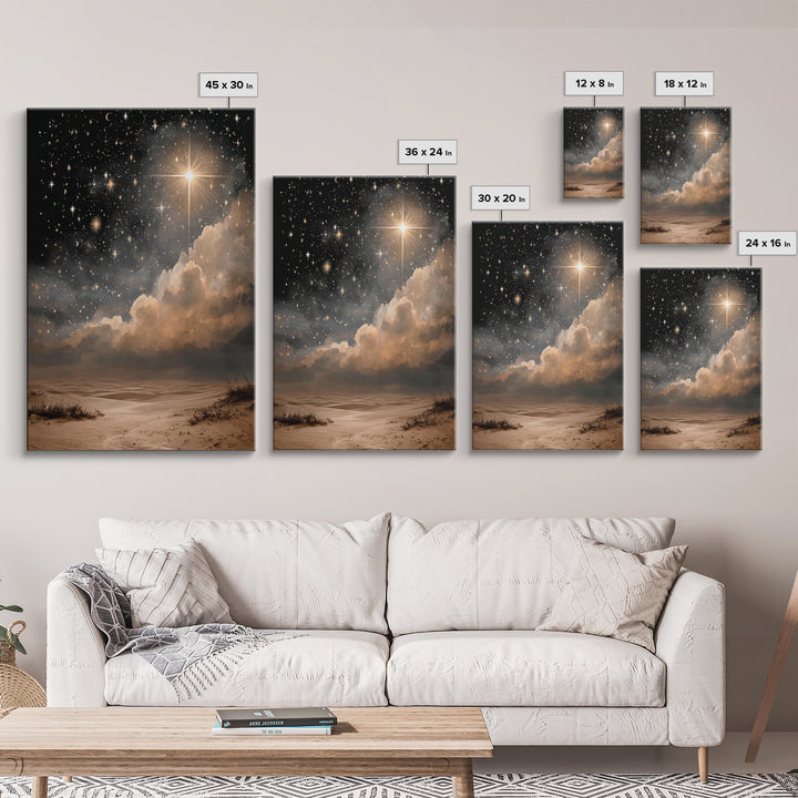 Celestial Desert Light | Framed Canvas Print | Christmas Wall Art | Christian Art Canvas | Christian Christmas Art | Moody Christmas Art |