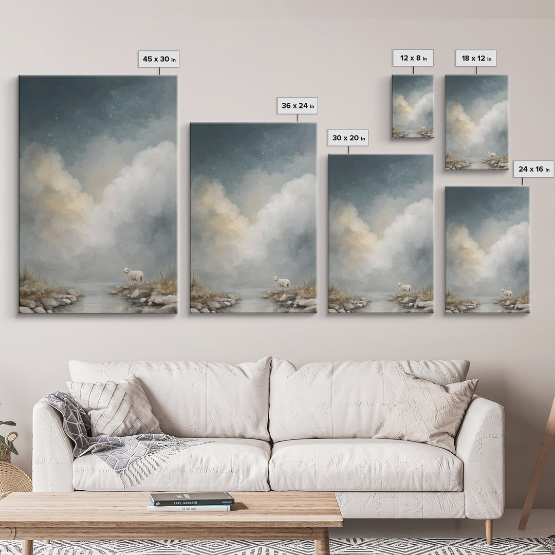 Quiet River Lamb, Framed Canvas Print, Christian Wall Art, Christian Art, Christian Art Canvas, Christian Gift Ideas, Jesus Painting