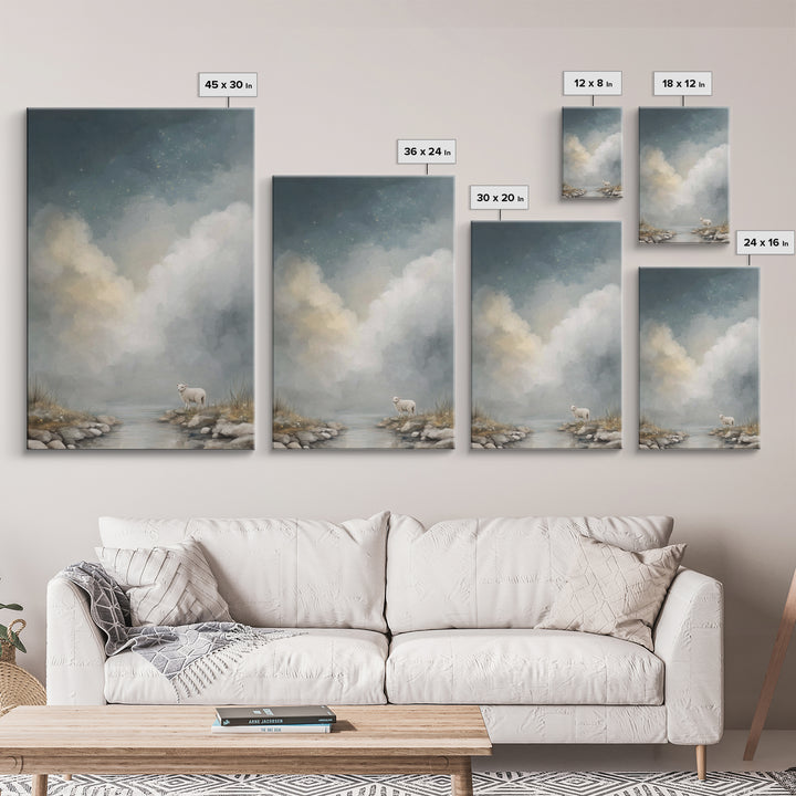 Quiet River Lamb, Framed Canvas Print, Christian Wall Art, Christian Art, Christian Art Canvas, Christian Gift Ideas, Jesus Painting