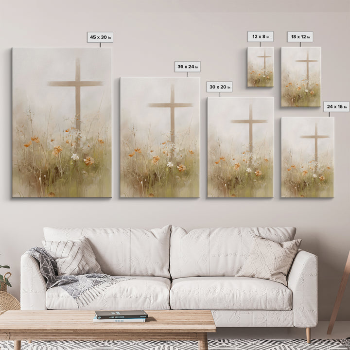 Gentle Crosslight – Framed Canvas Print – Christian Wall Art – Christian Art Canvas – Minimalist Christian Art – Christian Painting