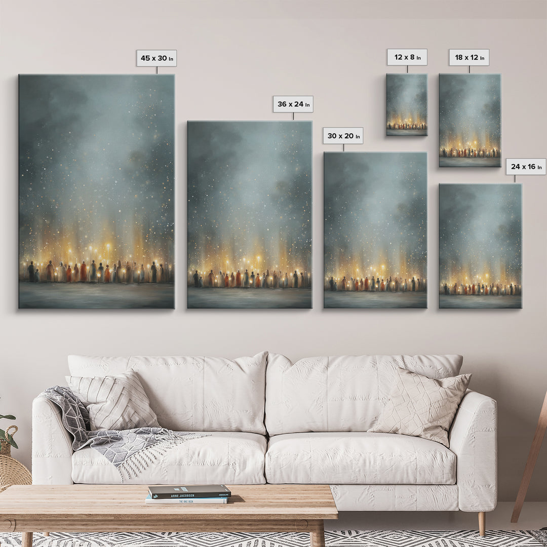 Starry Night Gathering, Framed Canvas Print, Christian Christmas Art, Christian Wall Art, Modern Christian Art, Christian Art Canvas, Jesus