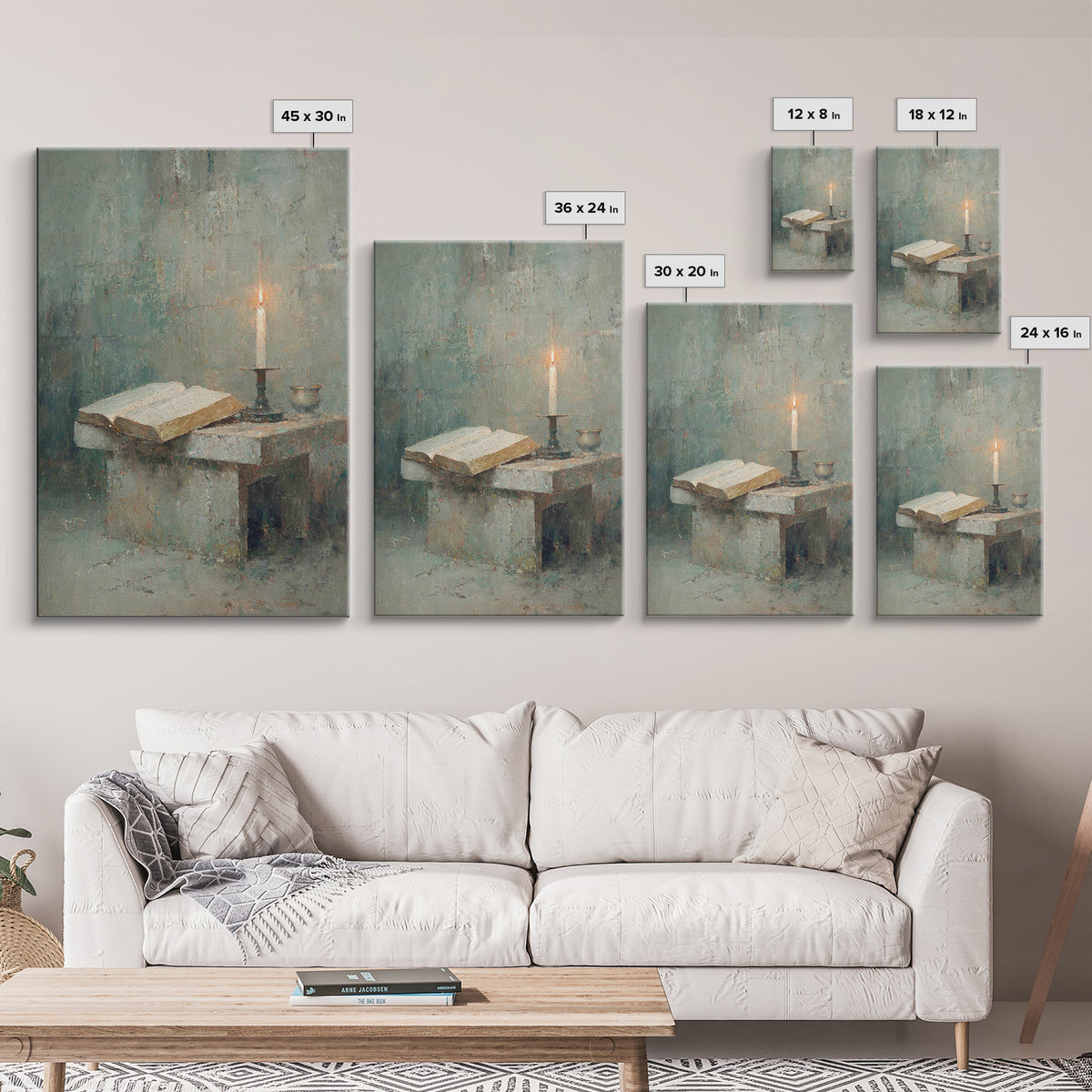 Quiet Candle Chapel – Framed Canvas Print – Christian Wall Art – Christian Painting – Subtle Christian Art – Christian Art Canvas – Vintage