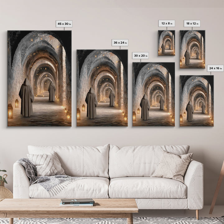 Monastic Pathway Glow – Framed Canvas Print – Christian Art Canvas – Christian Wall Art – Moody Christian Art – Christian Decor – Christmas