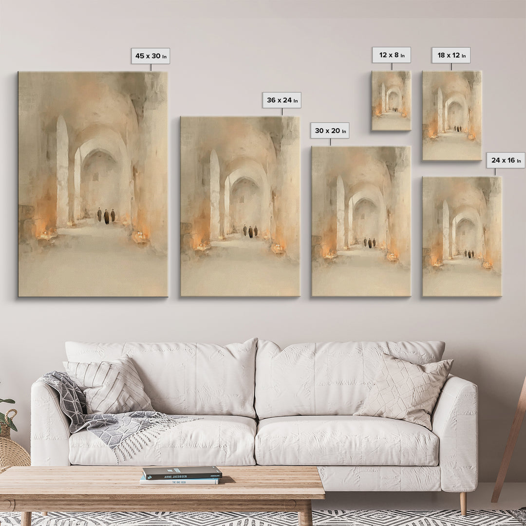 Sacred Hall Glow – Framed Canvas Print – Christian Wall Art – Moody Christian Art – Christian Art Canvas – Subtle Christian Art – Christian