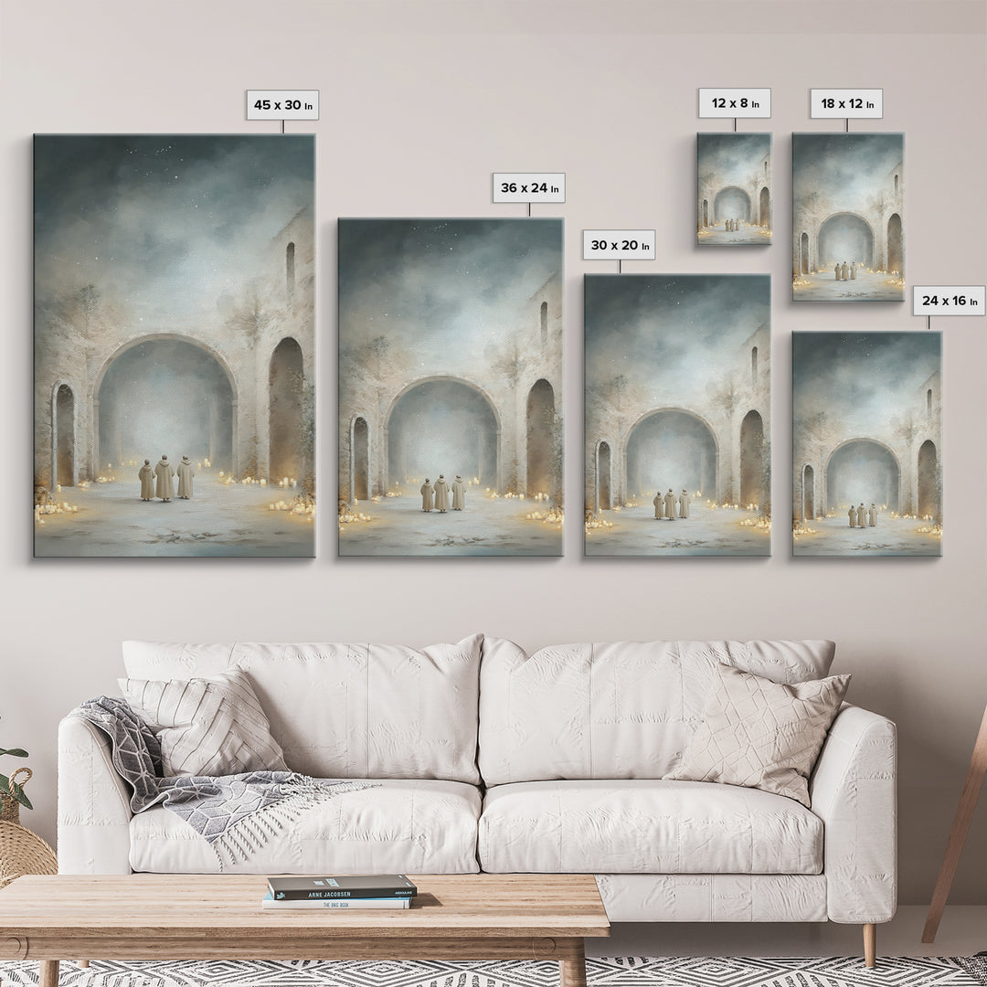 Divine Arch Gathering – Framed Canvas Print – Christian Art Canvas – Christian Wall Art – Christmas Art – Christian Christmas Art – Vintage