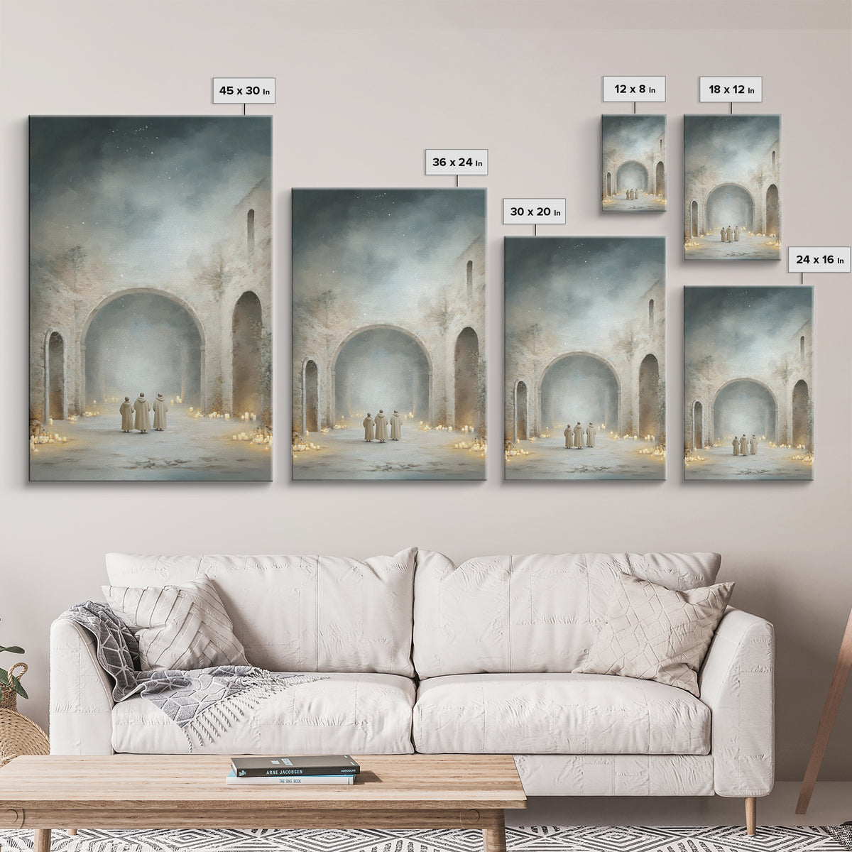 Divine Arch Gathering – Framed Canvas Print – Christian Art Canvas – Christian Wall Art – Christmas Art – Christian Christmas Art – Vintage