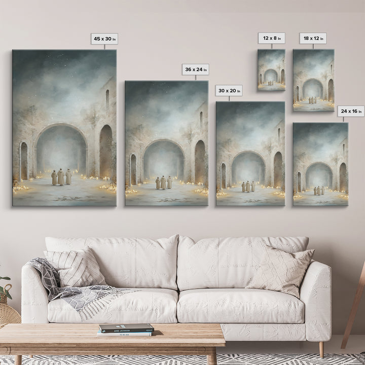 Divine Arch Gathering – Framed Canvas Print – Christian Art Canvas – Christian Wall Art – Christmas Art – Christian Christmas Art – Vintage