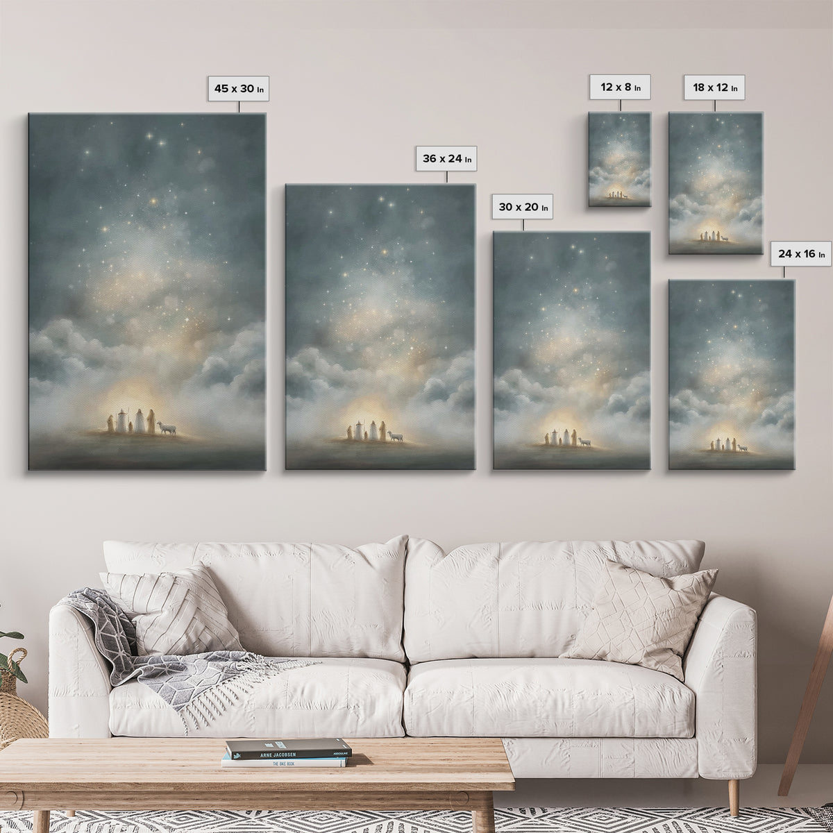 Starry Night Revelation, Framed Canvas Print, Christian Wall Art, Christmas Canvas Wall Art, Christian Art Canvas, Moody Christmas Art, Chr