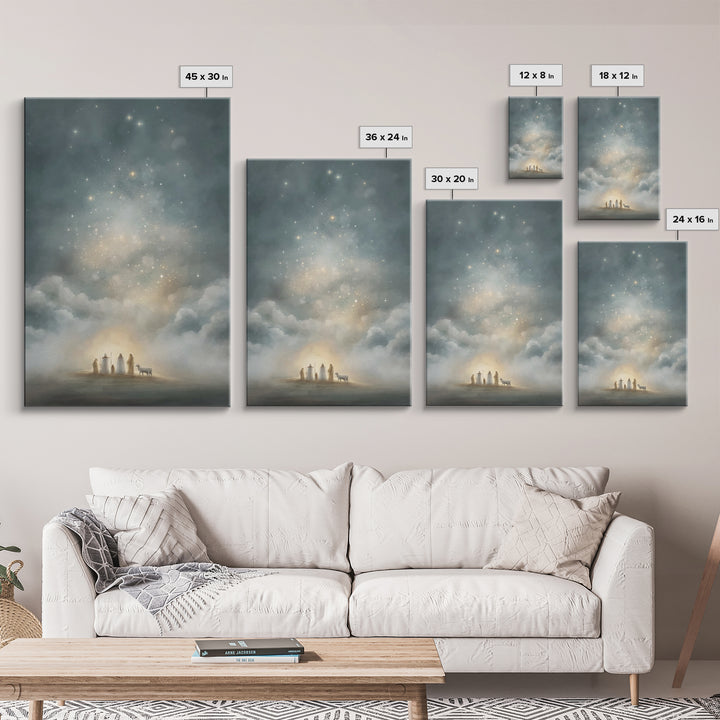 Starry Night Revelation, Framed Canvas Print, Christian Wall Art, Christmas Canvas Wall Art, Christian Art Canvas, Moody Christmas Art, Chr