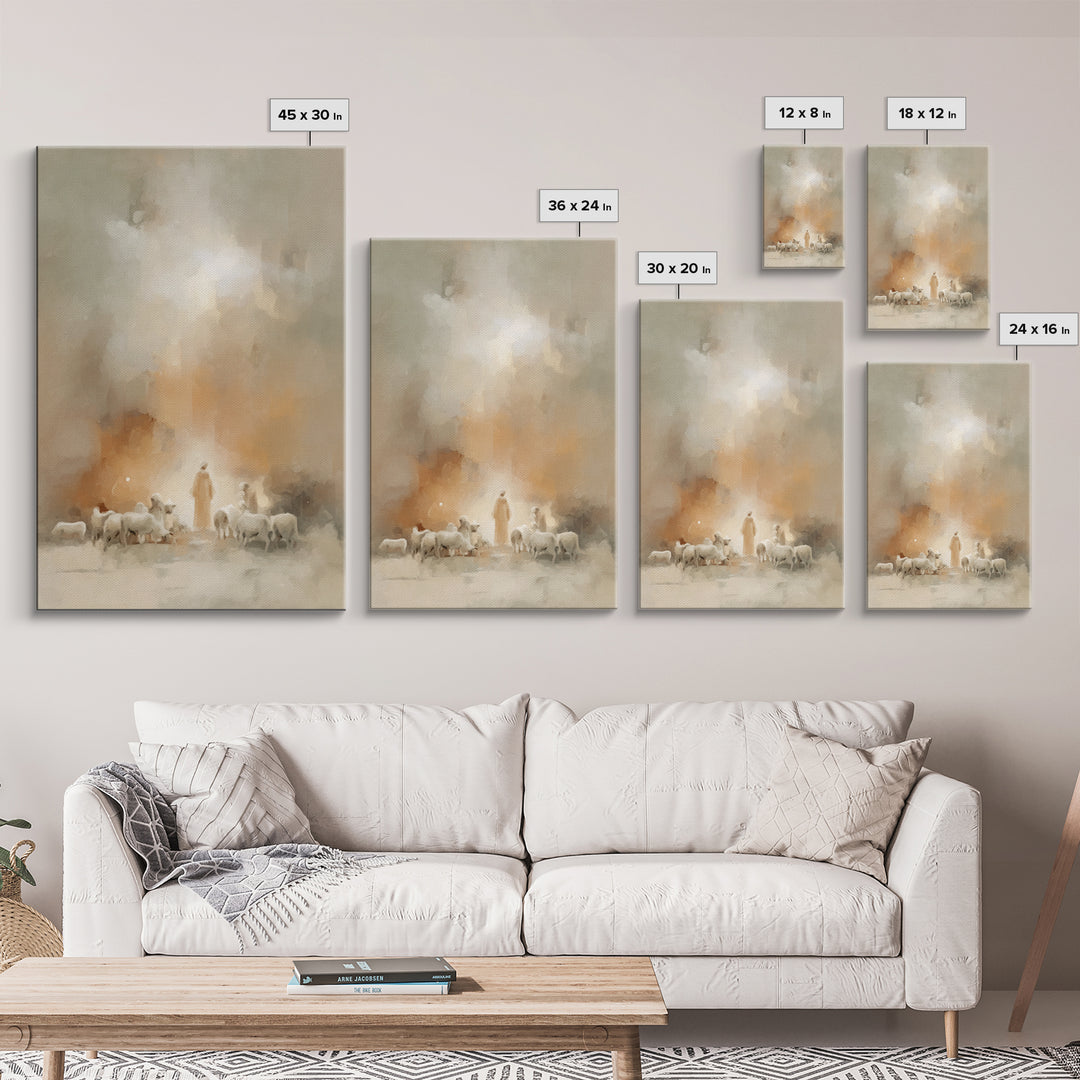 Shepherds Of Light | Framed Canvas Print | Christian Wall Art | Christian Art Canvas | Christian Christmas Art | Christmas Art Work | Chris