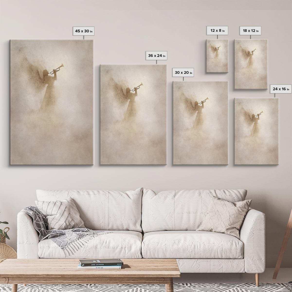 Trumpet In The Clouds – Framed Canvas Print – Christian Wall Art – Christian Art Canvas – Angel Art – Subtle Christian Art – Christian Deco