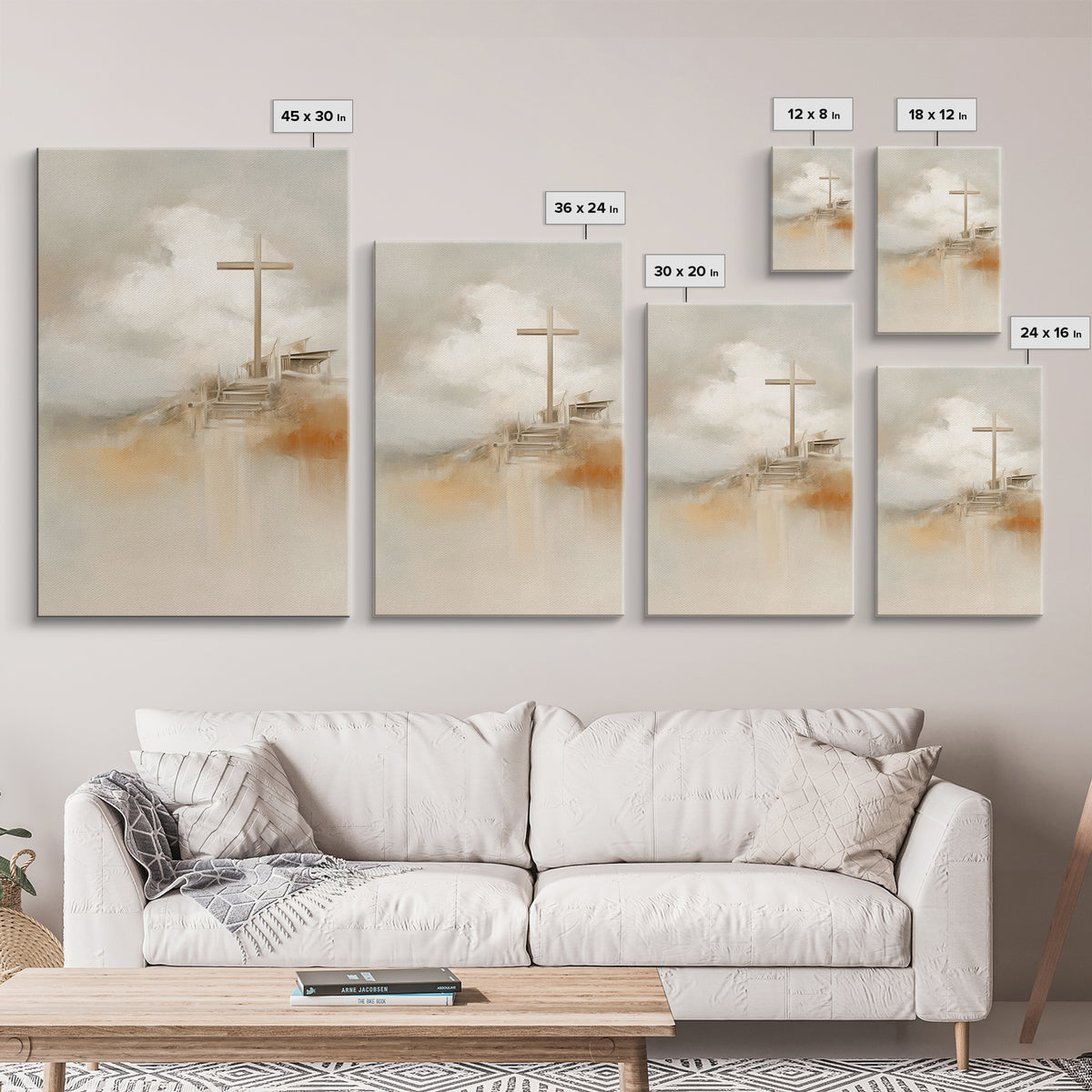 Cross On The Hill – Framed Canvas Print – Christian Wall Art – Christian Art Painting – Minimalist Christian Art – Christian Art Canvas – C