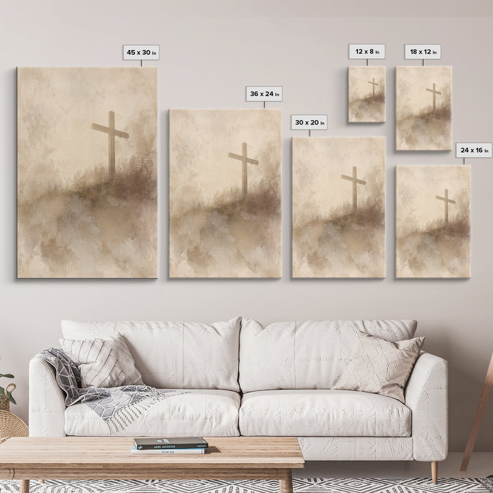 Soft Desert Cross | Framed Canvas Print | Christian Art Canvas | Christian Wall Art | Subtle Christian Paintings | Vintage Christian Art |