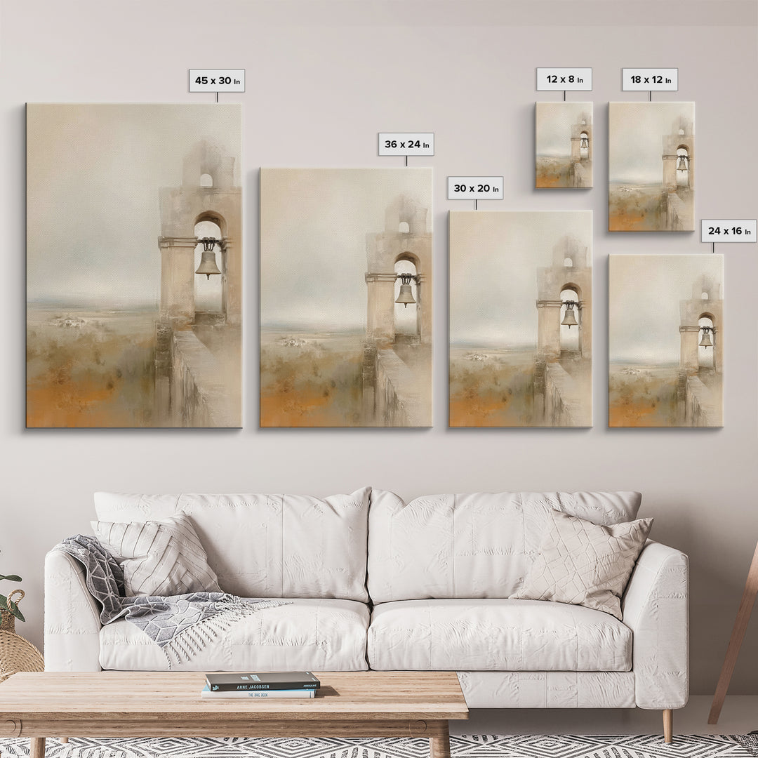 Silent Bell Tower, Framed Canvas Print, Christian Wall Art, Christian Art Canvas, Christian Gift, Vintage Christian Art