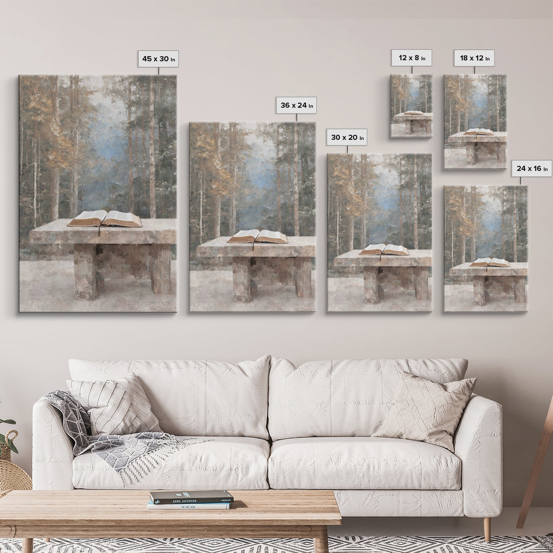 Quiet Scripture Table, Framed Canvas Print, Christian Wall Art, Christian Art Canvas, Christian Gift, Subtle Christian Art