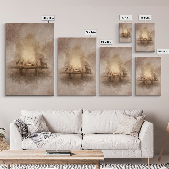 Heavenly Birth Glow – Framed Canvas Print – Christian Art Canvas – Christmas Art Prints – Jesus Christmas Art – Modern Christian Art – Chri