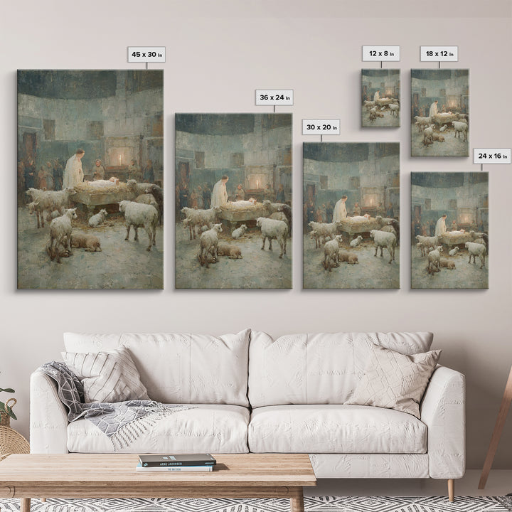 Humble Stable Grace – Framed Canvas Print – Christian Art Print – Christmas Wall Art – Jesus Christmas Art – Vintage Christian Art – Christ