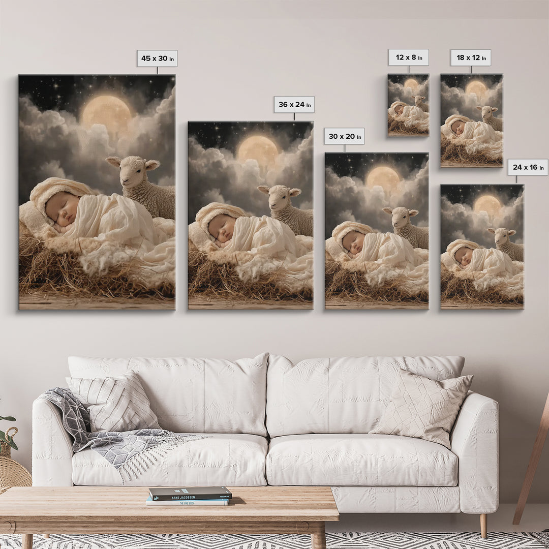 Holy Lamb Watch – Framed Canvas Print – Christian Christmas Art – Christian Art Print – Jesus Christmas Art – Christmas Wall Art – Modern C