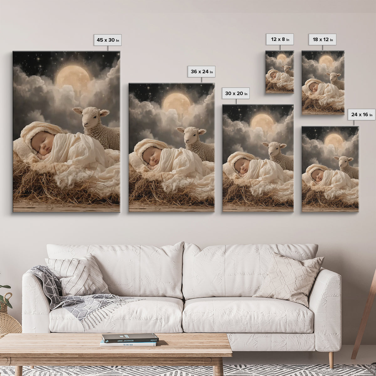 Holy Lamb Watch – Framed Canvas Print – Christian Christmas Art – Christian Art Print – Jesus Christmas Art – Christmas Wall Art – Modern C