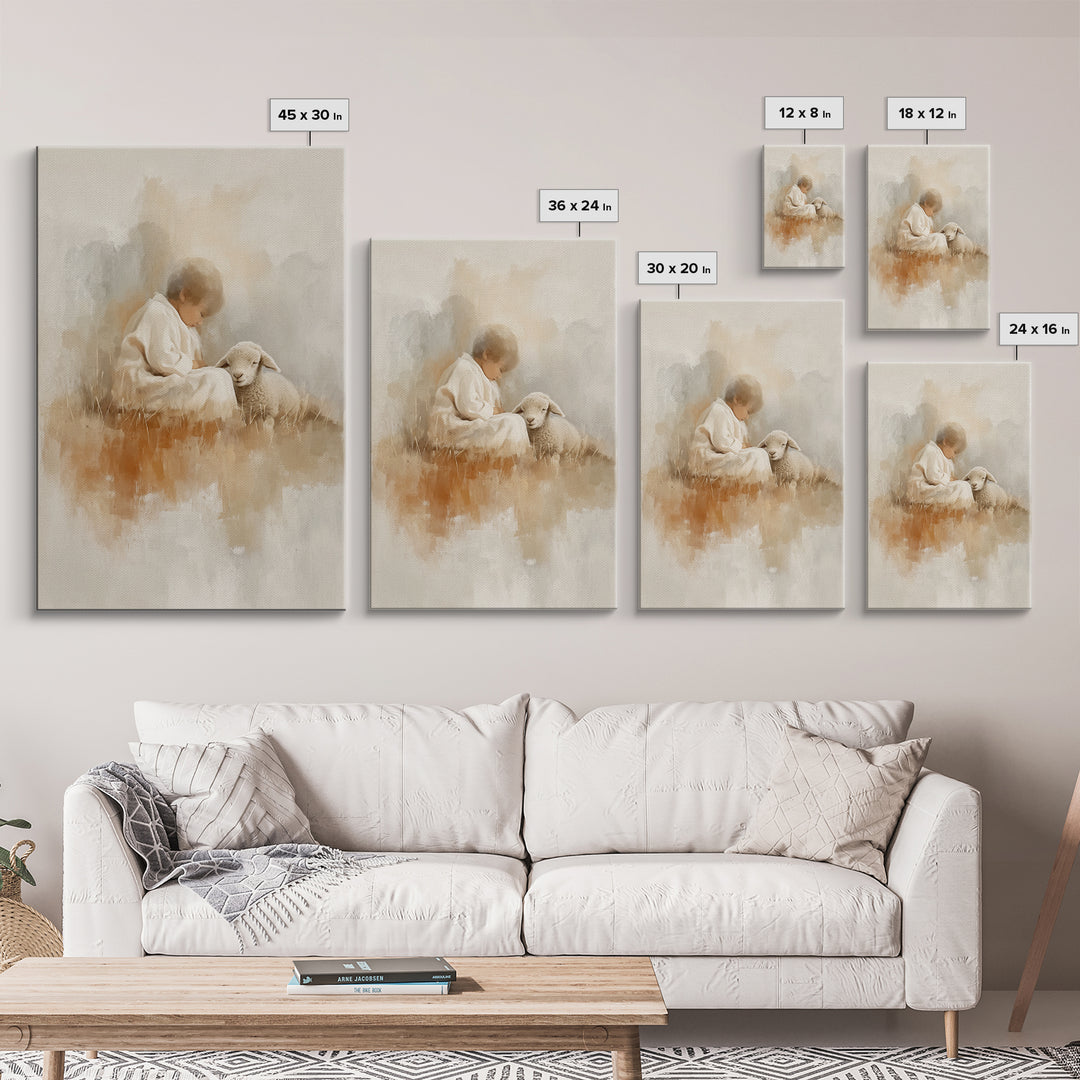 Gentle Shepherd Joy – Framed Canvas Print – Christian Art Print – Modern Christian Art – Christian Christmas Art – Jesus Painting – Christm