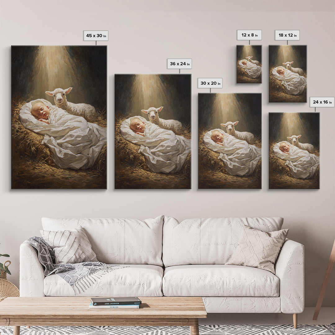 Heaven’s Gentle Ray – Framed Canvas Print – Christian Christmas Art – Jesus Painting – Christian Art Canvas – Christmas Wall Art – Modern C