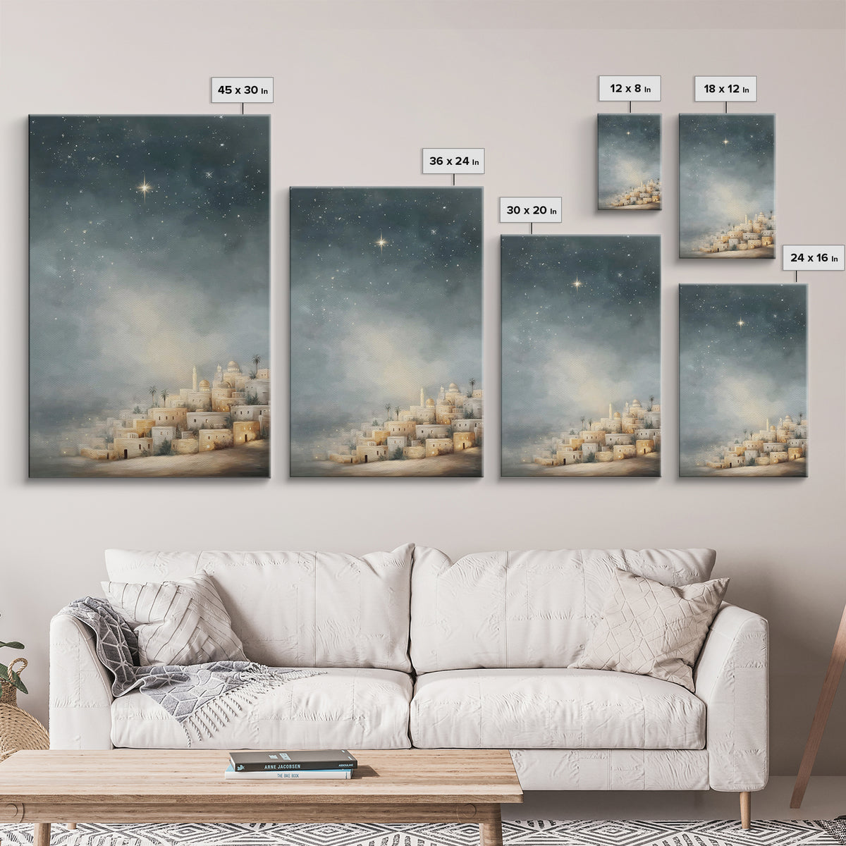 Midnight Bethlehem Glow – Framed Canvas Print – Christian Wall Art – Christmas Art Prints – Christian Christmas Art – Modern Christian Art