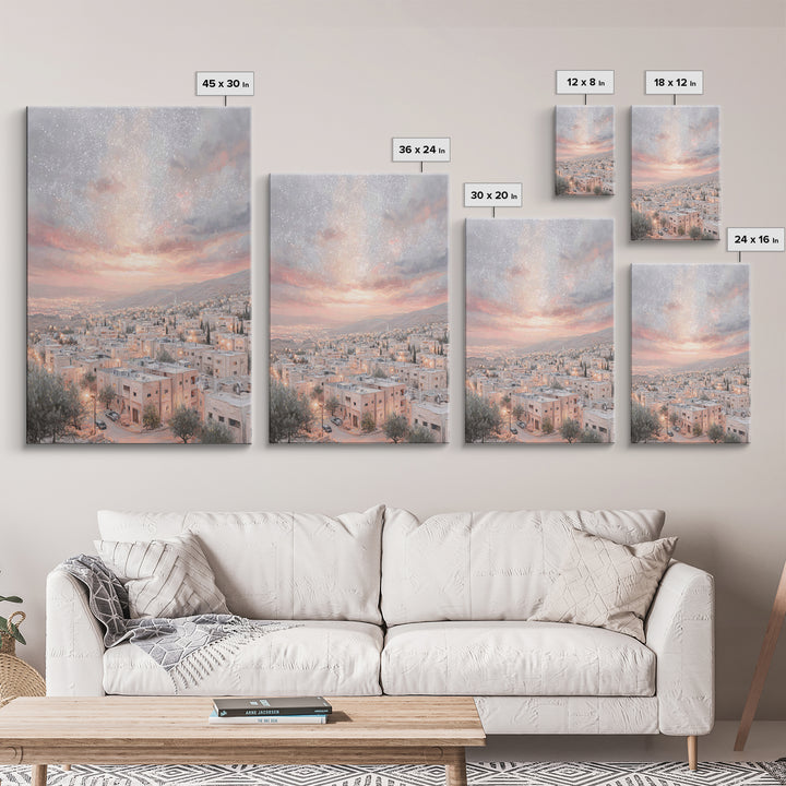 Dawn Over Bethlehem, Framed Canvas Print, Christmas Wall Art, Christian Art Print, Christian Christmas Art, Modern Christian Painting, Chri