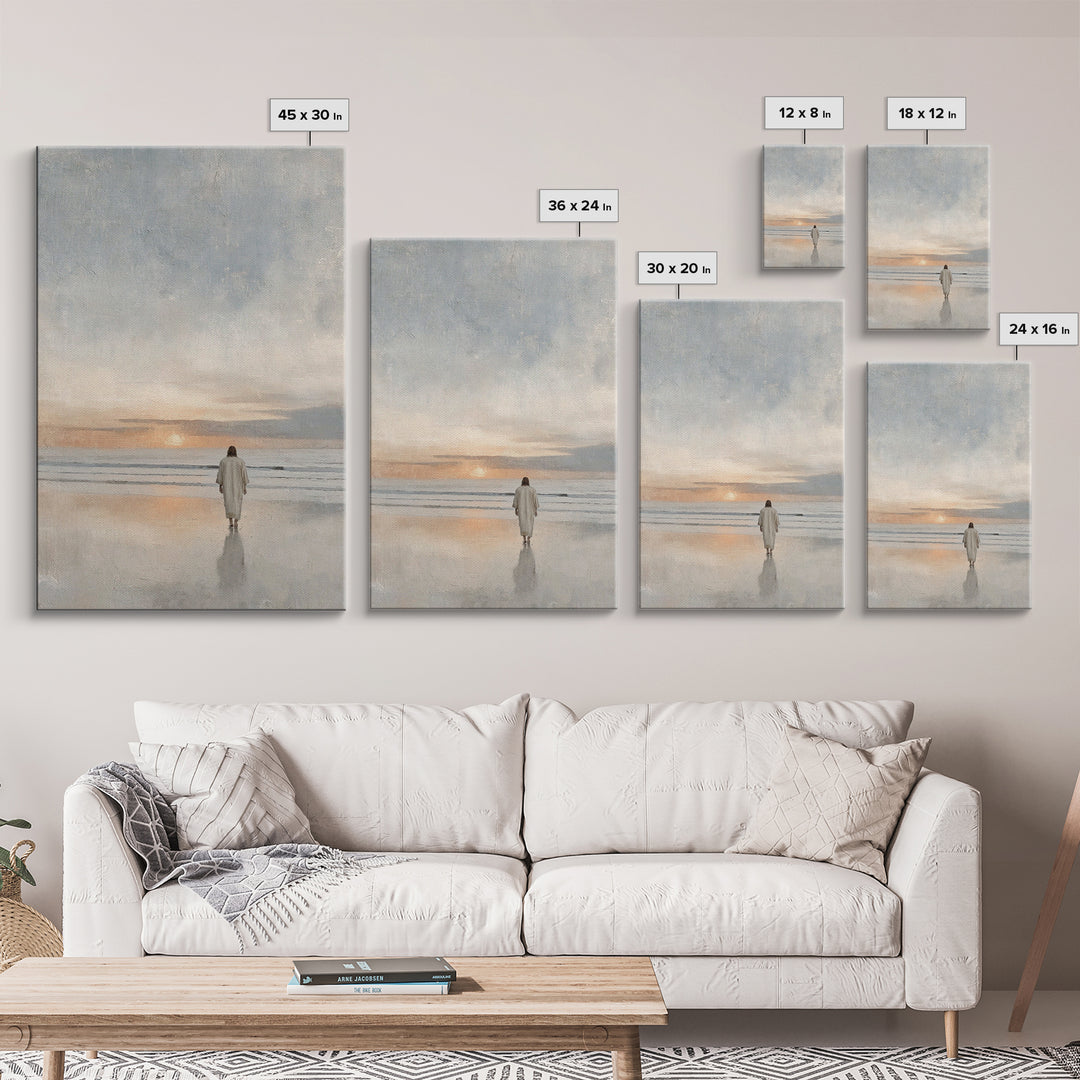 Shore Of Peace – Framed Canvas Print – Jesus Painting – Christian Wall Art – Christian Art Canvas – Modern Christian Art – Christian Decor