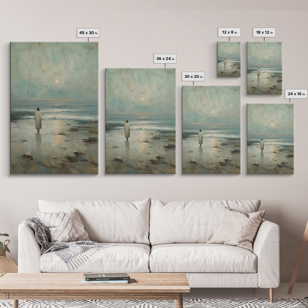 Dawn Walk – Framed Canvas Print – Christian Wall Art – Jesus Painting – Christian Art Canvas – Modern Christian Art – Subtle Christian Art