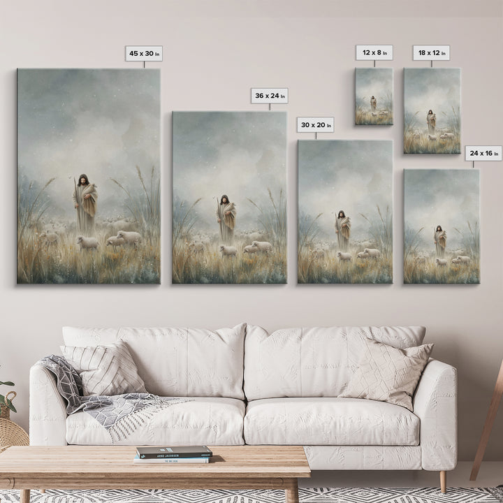 Gentle Shepherd Light – Framed Canvas Print – Jesus Painting – Christian Art Print – Christian Decor – Christian Wall Art – Minimalist Chri