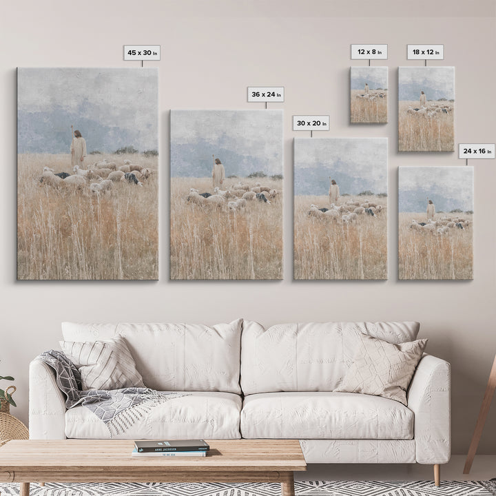 Quiet Meadow Shepherd – Framed Canvas Print – Christian Art Canvas – Jesus Painting – Christian Decor For Home – Large Christian Painting –